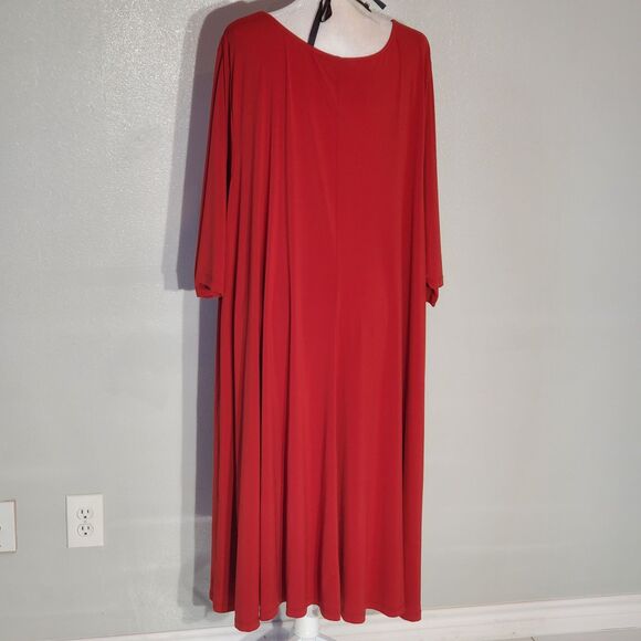 ROAMAN'S A-LINE DRESS COLOR RED 3/4 SLEEVE POLY/SPANDEX STRETCH SIZE 5X - Picture 1 of 8